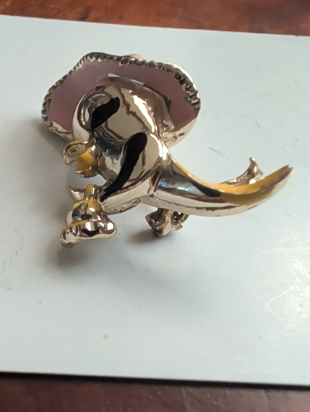Bird Pin Pink Hat Yellow Brooch 1.25" Character Animal Lover Whimisical